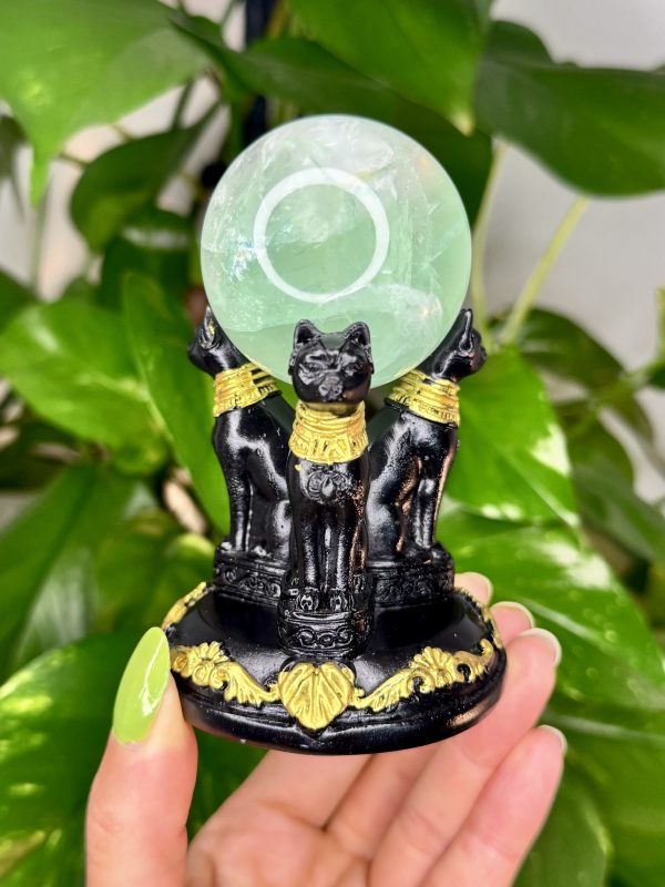 Porte sphère chat égyptien minéraux cristaux pierres naturelles lithothérapie 4 Socle pour Sphère – Chat Égyptien Bastet