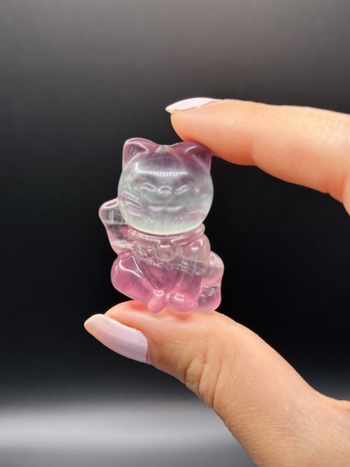 Chat porte-bonheur Maneki Neko en fluorite multicolore n°176