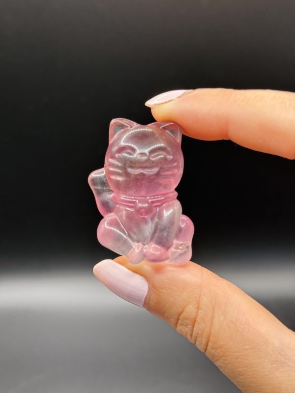 Chat porte-bonheur Maneki Neko en fluorite multicolore n°177