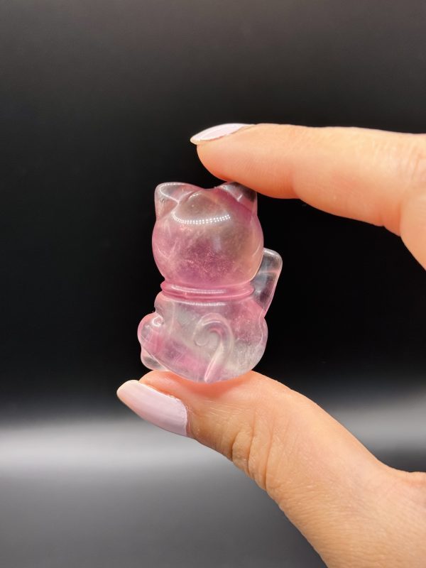 Chat porte-bonheur Maneki Neko en fluorite multicolore n°177