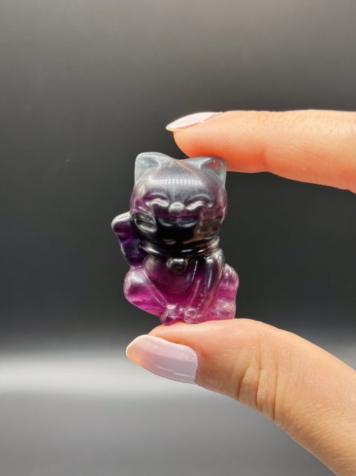 Chat porte-bonheur Maneki Neko en fluorite multicolore n°168