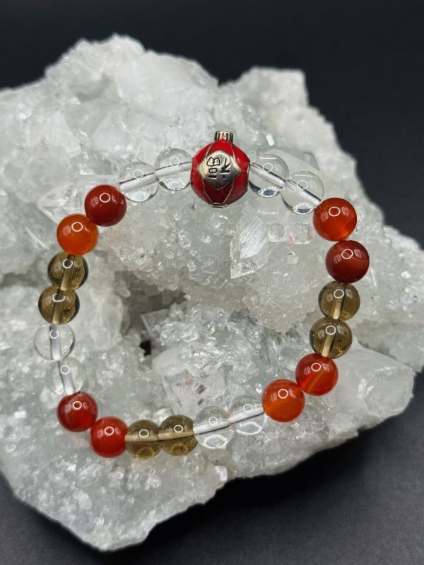 Bracelet Abondance & Bonne Fortune – Quartz Fumé, Cristal de Roche et Agate Rouge (8mm) - 16/17cm