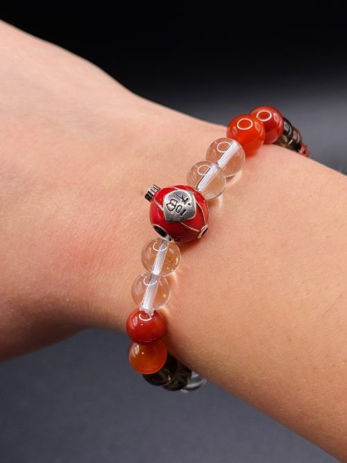 Bracelet Abondance & Bonne Fortune – Quartz Fumé, Cristal de Roche et Agate Rouge (8mm) - 16/17cm