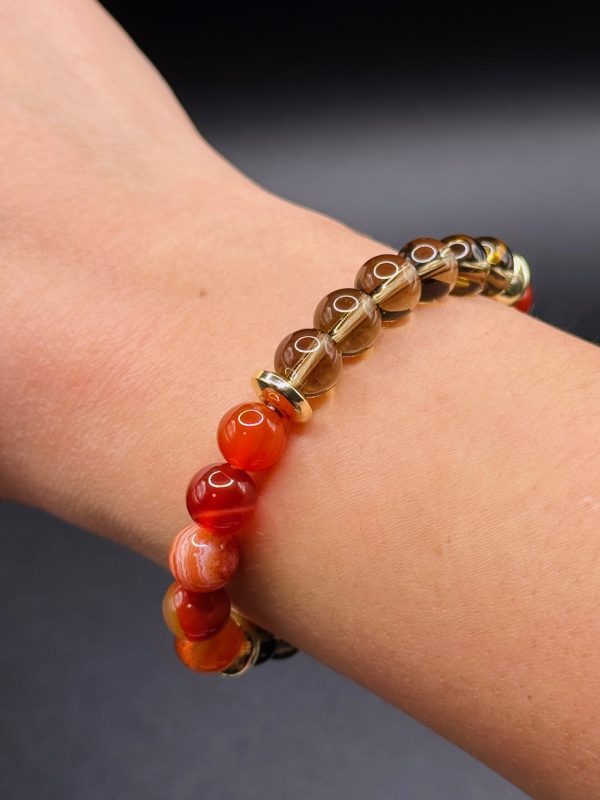 Bracelet Énergie & Ancrage – Quartz Fumé, Agate Rouge et Hématite Dorée (8mm) - 16cm