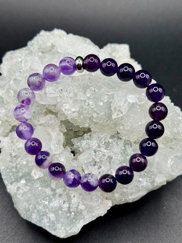 Bracelet Sérénité Absolue – Améthyste, Améthyste Chevron et Hématite (8mm) - 16cm