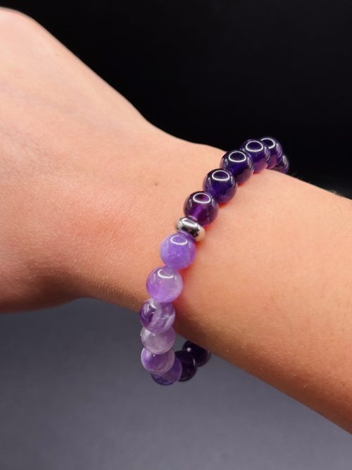 Bracelet Sérénité Absolue – Améthyste, Améthyste Chevron et Hématite (8mm) - 16cm