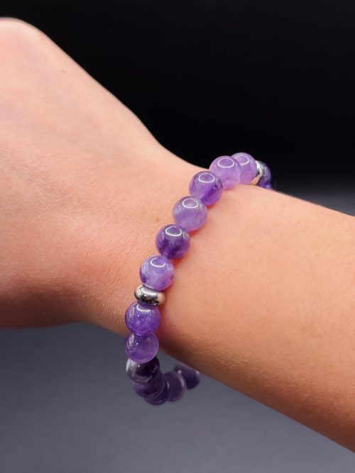 Bracelet Équilibre & Sérénité – Améthyste Chevron et Hématite (8mm) - 17cm
