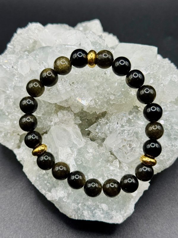 Bracelet Protection & Prestige – Obsidienne Dorée et Hématite Dorée (8mm) - 16cm