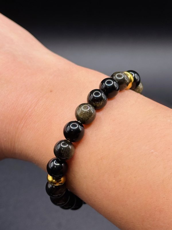 Bracelet Protection & Prestige – Obsidienne Dorée et Hématite Dorée (8mm) - 16cm