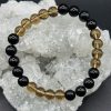 Bracelet Équilibre & Bouclier – Quartz Fumé et Obsidienne (8mm) - 18cm