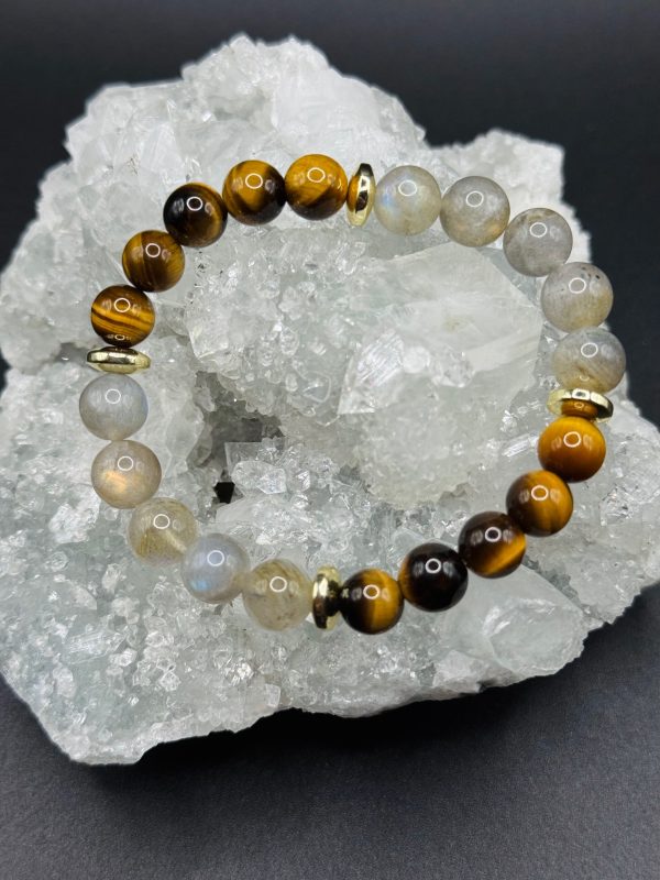 Bracelet Force & Protection – Œil de Tigre, Labradorite et Hématite Dorée (8mm) - 16/18cm