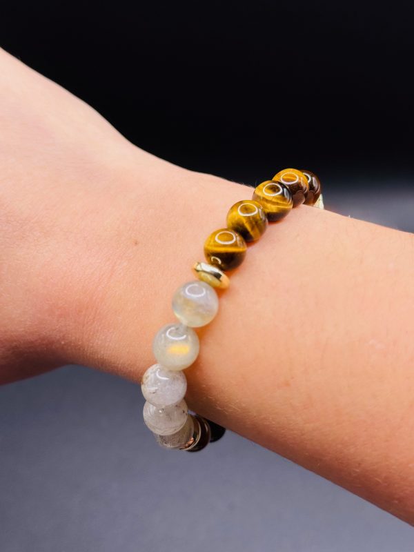 Bracelet Force & Protection – Œil de Tigre, Labradorite et Hématite Dorée (8mm) - 16/18cm