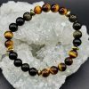 Bracelet Bouclier Solaire – Œil de Tigre, Obsidienne Dorée et Hématite Dorée (8mm) - 17cm