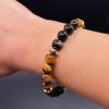 Bracelet Bouclier Solaire – Œil de Tigre, Obsidienne Dorée et Hématite Dorée (8mm) - 17cm