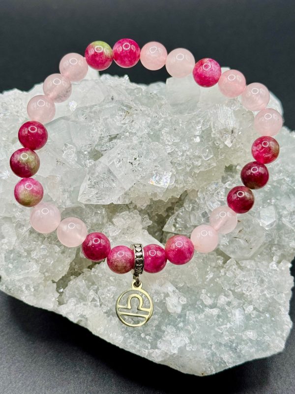 Bracelet Signe Astro Balance – Quartz Rose & Tourmaline Melon d'Eau (8mm) – 18cm
