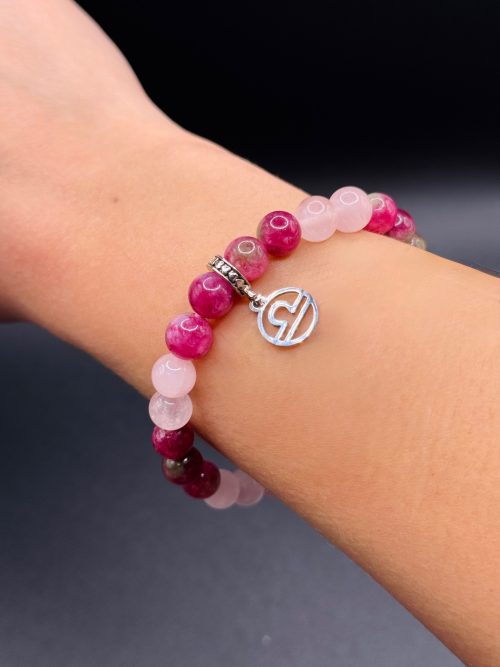 Bracelet Signe Astro Balance – Quartz Rose & Tourmaline Melon d'Eau (8mm) – 18cm