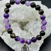 Bracelet Signe Astro Scorpion – Améthyste Chevron & Obsidienne Dorée (8mm) – 17cm
