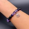 Bracelet Signe Astro Scorpion – Améthyste Chevron & Obsidienne Dorée (8mm) – 17cm