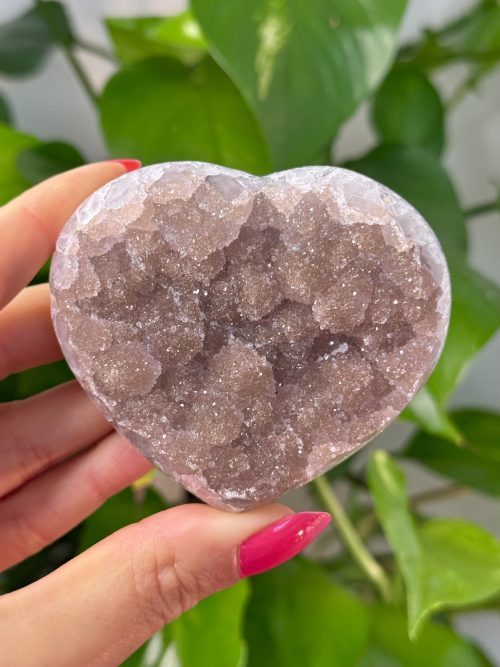 Coeur en améthyste rainbow Druzy Sugar rose marron Uruguay minéraux cristaux collection pierres naturelles agate poli Cœur Améthyste "Miel & Sucre" d'Uruguay, N.417