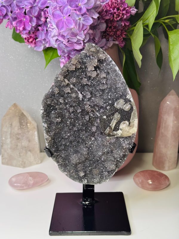 Améthyste Noire "Sugar Druzy" avec sa Calcite Givrée d’Hématite d'Uruguay
