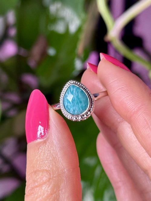 Bague ajustable laiton rhodié en pierre naturelle Amazonite 2 Bague ajustable en Amazonite facettée