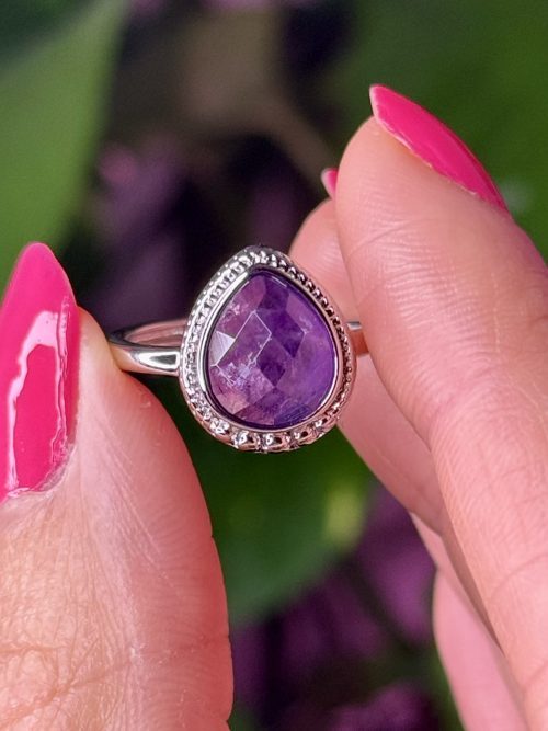 Bague ajustable laiton rhodié en pierre naturelle Améthyste facettée cristaux minéraux ésotérisme 3 Bague ajustable en Améthyste facettée N.2