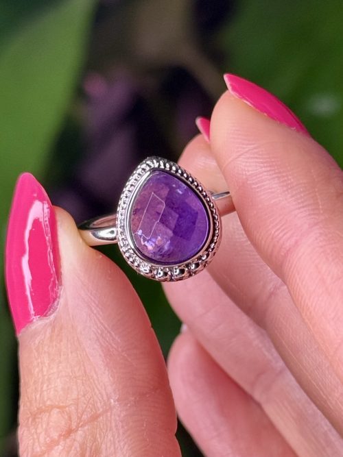 Bague ajustable laiton rhodié en pierre naturelle Améthyste facettée cristaux minéraux ésotérisme Bague ajustable en Améthyste facettée N.3