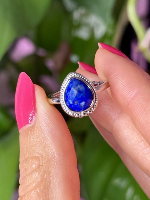 Bague ajustable laiton rhodié en pierre naturelle Lapis-lazuli Bague ajustable en Lapis-lazuli facettée