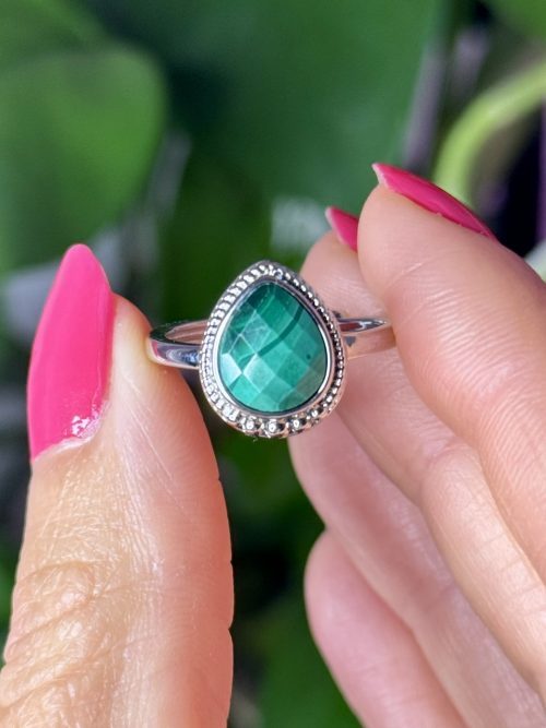 Bague ajustable laiton rhodié en pierre naturelle Malachite 3 Bague ajustable en Malachite facettée N.1